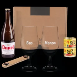 Bier borrelpakket met gegraveerde glazen