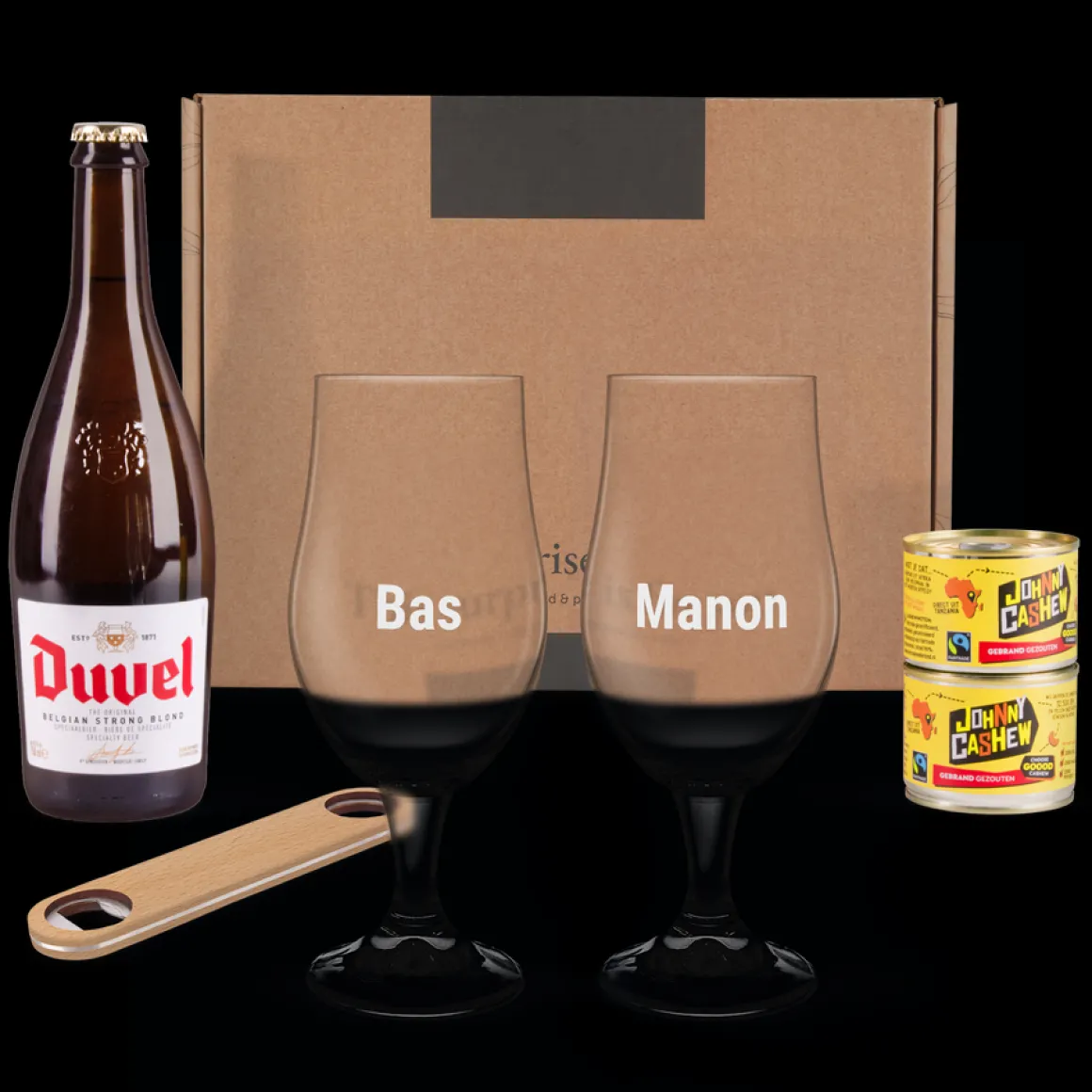 Bier borrelpakket met gegraveerde glazen