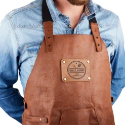 Gerecycled leren schort met naam - bruin