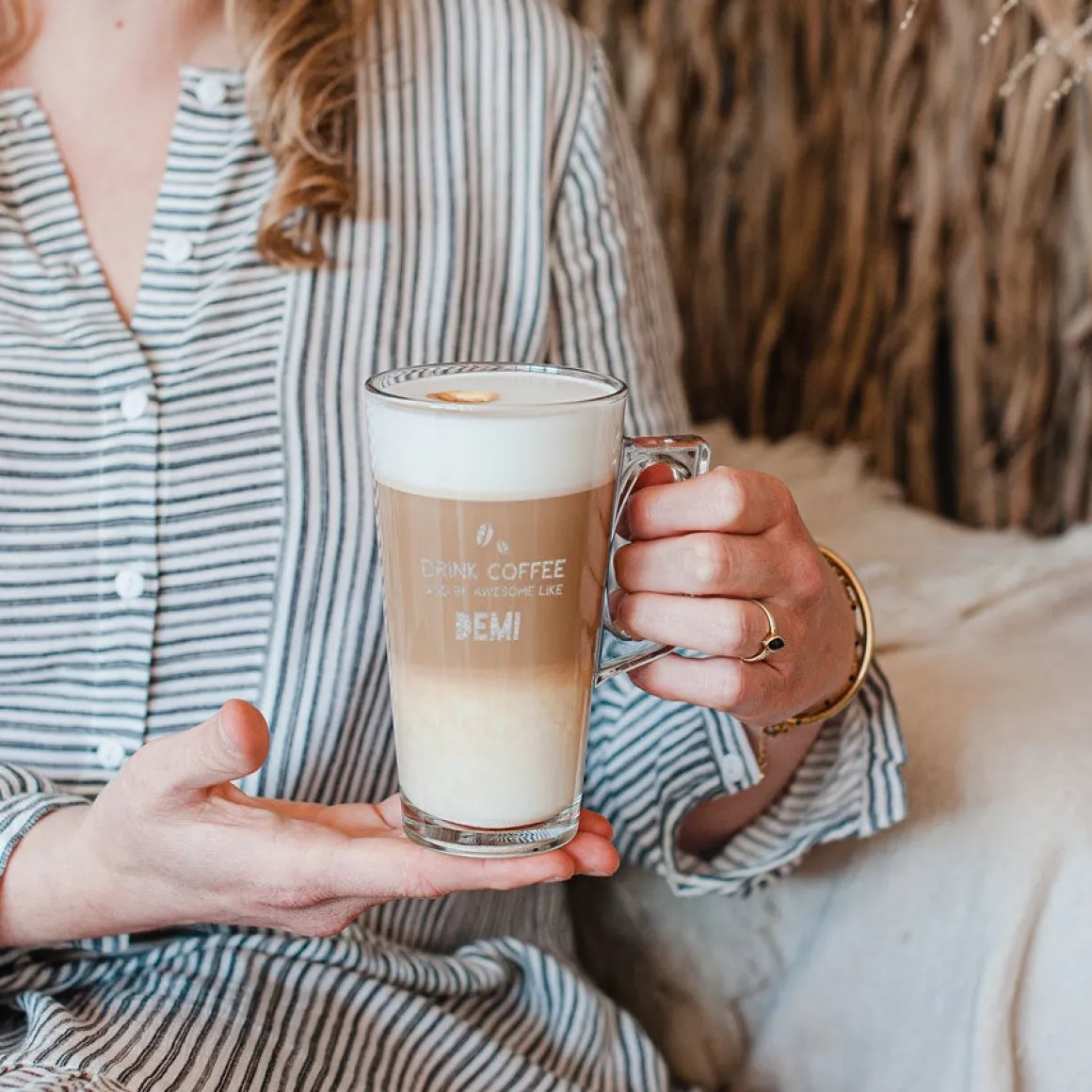 Latte Macchiato glas met naam graveren