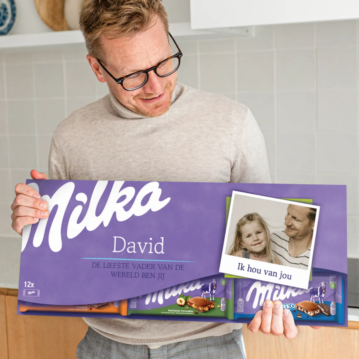 Mega Milka reep met naam en foto bedrukken